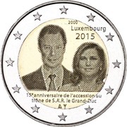 Luxembourg 2 Euro (15th anniversary of Grand Duke Henri Accession to the Throne) 2000 LUXEMBOURG 2015 15 ANNIVERSAIRE DE L'ACCESSION AU TRÔNE DE S.A.R. LE GRAND-DUC coin obverse Luxembourg 2 Euro (15th anniversary of Grand Duke Henri Accession to the Throne) 2000 LUXEMBOURG 2015 15 ANNIVERSAIRE DE L'ACCESSION AU TRÔNE DE S.A.R. LE GRAND-DUC coin obverse
