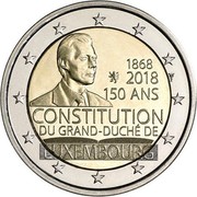 Luxembourg 2 Euro (Constitution of Luxembourg) 1868 2018 150 ANS CONSTITUTION DU GRAND-DUCHÉ DE LUXEMBOURG coin obverse Luxembourg 2 Euro (Constitution of Luxembourg) 1868 2018 150 ANS CONSTITUTION DU GRAND-DUCHÉ DE LUXEMBOURG coin obverse