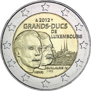 Luxembourg 2 Euro Death of William IV 2012 KM# 121 2012 GRANDS-DUCS DE LUXEMBOURG GUILLAUME IV † 1912 HENRI coin obverse Luxembourg 2 Euro Death of William IV 2012 KM# 121 2012 GRANDS-DUCS DE LUXEMBOURG GUILLAUME IV † 1912 HENRI coin obverse