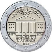 Estonia 2 Euro (Universitas Tartuensis) RAHVUSÜLIKOOL •100• EESTI 2019 UNIVERSITAS TARTUENSIS 1632 coin reverse Estonia 2 Euro (Universitas Tartuensis) RAHVUSÜLIKOOL •100• EESTI 2019 UNIVERSITAS TARTUENSIS 1632 coin reverse