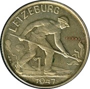 Luxembourg 2 F Charlotte 1947 (fr) Essai - Rare KM# Pn46 2 F. A.B. coin reverse Luxembourg 2 F Charlotte 1947 (fr) Essai - Rare KM# Pn46 2 F. A.B. coin reverse