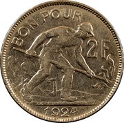 Luxembourg 2 Francs Charlotte 1924 KM# 36 BON POUR 2F A.B. 1924 coin reverse Luxembourg 2 Francs Charlotte 1924 KM# 36 BON POUR 2F A.B. 1924 coin reverse