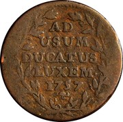 Luxembourg 2 Liards Maria Theresa 1757 (b) KM# 2 AD USUM DUCATUS LUXEM. 1757 coin reverse Luxembourg 2 Liards Maria Theresa 1757 (b) KM# 2 AD USUM DUCATUS LUXEM. 1757 coin reverse