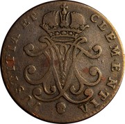 Luxembourg 2 Liards Maria Theresa 1759 (b) KM# 4 JUSTITIA ET CLEMENTIA coin reverse Luxembourg 2 Liards Maria Theresa 1759 (b) KM# 4 JUSTITIA ET CLEMENTIA coin reverse