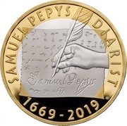 UK 2 Pounds Samuel Pepys 2019 Proof SAMUEL PEPYS DIARIST SAMUEL PEPYS MAY. 31. 1669. EB 1669-2019 coin reverse UK 2 Pounds Samuel Pepys 2019 Proof SAMUEL PEPYS DIARIST SAMUEL PEPYS MAY. 31. 1669. EB 1669-2019 coin reverse