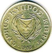 Cyprus 20 Cents Solid value number 1983 KM# 57.1 CYPRUS ∙ ΚΥΠPΟΣ ∙ KIBRIS ∙ 1960 ∙1983∙ coin obverse