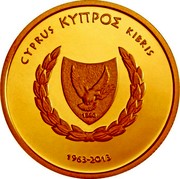 Cyprus 20 Euro 50th Anniversary of the Central Bank of Cyprus 2013 Proof KM# 100 ΚΥΠΡΟΣ CYPRUS KIBRIS 1963 - 2013 coin obverse Cyprus 20 Euro 50th Anniversary of the Central Bank of Cyprus 2013 Proof KM# 100 ΚΥΠΡΟΣ CYPRUS KIBRIS 1963 - 2013 coin obverse