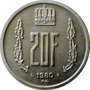 Luxembourg 20 Francs Jean. Grand Duchy 1980 Proof KM# 58a 20F 1980 NJL coin reverse Luxembourg 20 Francs Jean. Grand Duchy 1980 Proof KM# 58a 20F 1980 NJL coin reverse