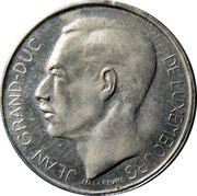 Luxembourg 20 Francs Jean 1964 (fr) Essai - rare KM# M4a JEAN GRAND-DUC DE LUXEMBOURG J.N. LEFEVRE coin obverse Luxembourg 20 Francs Jean 1964 (fr) Essai - rare KM# M4a JEAN GRAND-DUC DE LUXEMBOURG J.N. LEFEVRE coin obverse