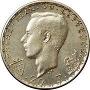 Luxembourg 20 Francs John the Blind 1946 KM# 47 PRENZ • JEAN • VU • LETZEBURG A.H. • 20 F. • coin obverse Luxembourg 20 Francs John the Blind 1946 KM# 47 PRENZ • JEAN • VU • LETZEBURG A.H. • 20 F. • coin obverse