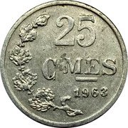 Luxembourg 25 Centimes Grand Duchy. Jean 1963 KM# 45a.2 LETZEBURG coin reverse Luxembourg 25 Centimes Grand Duchy. Jean 1963 KM# 45a.2 LETZEBURG coin reverse