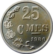 Luxembourg 25 Centimes 1980 Proof KM# 45b Standard Coinage Resumed 25 CMES 1980 coin reverse