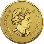 Canada 25 Cents 40th Anniversary of the Gold Maple Leaf 2019 ELIZABETH II D ∙ G ∙ REGINA coin obverse Canada 25 Cents 40th Anniversary of the Gold Maple Leaf 2019 ELIZABETH II D ∙ G ∙ REGINA coin obverse