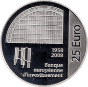Luxembourg 25 Euro European Investment Bank 2008 Proof KM# 105 1958 2008 BANQUE EUROPÉENNE D'INVESTISSEMENT 25 EURO coin reverse Luxembourg 25 Euro European Investment Bank 2008 Proof KM# 105 1958 2008 BANQUE EUROPÉENNE D'INVESTISSEMENT 25 EURO coin reverse