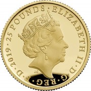 UK 25 Pounds Crown Jewels 2019 Proof ELIZABETH II•D•G•REG•F•D•2019•25 POUNDS• coin obverse UK 25 Pounds Crown Jewels 2019 Proof ELIZABETH II•D•G•REG•F•D•2019•25 POUNDS• coin obverse