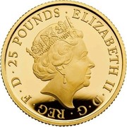 UK 25 Pounds The Britannia 2019 Proof ELIZABETH II•D•G•REG•F•D•25 POUNDS• coin obverse UK 25 Pounds The Britannia 2019 Proof ELIZABETH II•D•G•REG•F•D•25 POUNDS• coin obverse