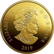 Canada 250 Dollars Her Majesty Queen Elizabeth II's Sapphire Tiara 2019 ELIZABETH II D • G • REGINA 2019 coin obverse Canada 250 Dollars Her Majesty Queen Elizabeth II's Sapphire Tiara 2019 ELIZABETH II D • G • REGINA 2019 coin obverse