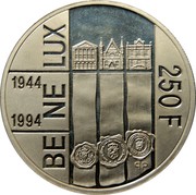 Luxembourg 250 Francs 50 Years of Be Ne Lux Treaty 1994 (qp) Proof KM# 68 BE NE LUX 1944 1994 250 F QP coin reverse