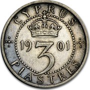 Cyprus 3 Piastres Victoria 1901 KM# 4 CYPRUS 1901 3 PIASTRES coin reverse Cyprus 3 Piastres Victoria 1901 KM# 4 CYPRUS 1901 3 PIASTRES coin reverse