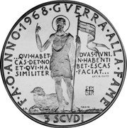 Malta 3 Scvdi Angelo (FAO) 1968 Proof X# 26 F∙A∙O∙ANNO∙1968∙GVERRA∙ALLA∙FAME ...QVI∙HABET∙ DVAS∙TUNI. CAS∙DET∙NO N∙HABENTI ET∙QVI∙HA BET∙ESCAS SIMILITER ∙FACIAT... LVCA∙III∙II SMOM PROVA J.P. 3 SCVDI coin reverse Malta 3 Scvdi Angelo (FAO) 1968 Proof X# 26 F∙A∙O∙ANNO∙1968∙GVERRA∙ALLA∙FAME ...QVI∙HABET∙ DVAS∙TUNI. CAS∙DET∙NO N∙HABENTI ET∙QVI∙HA BET∙ESCAS SIMILITER ∙FACIAT... LVCA∙III∙II SMOM PROVA J.P. 3 SCVDI coin reverse
