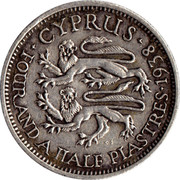 Cyprus 4-1/2 Piastres George VI 1938 KM# 24 ∙ CYPRUS ∙ FOUR AND A HALF PIASTRES ∙ 1938 coin reverse