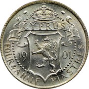 Cyprus 4-1/2 Piastres Victoria 1901 KM# 5 CYPRUS 19 01 FOUR & A HALF PIASTRES coin reverse