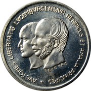 Luxembourg 40 Francs Centenarie du Traite de Londers 1967 (fr) Rare X# E10 AUCTORES LIBERTATIS LUCEMBURGENSIUM HENRICUS ET AMALIA PRINCIPES + LEFEVRE coin obverse Luxembourg 40 Francs Centenarie du Traite de Londers 1967 (fr) Rare X# E10 AUCTORES LIBERTATIS LUCEMBURGENSIUM HENRICUS ET AMALIA PRINCIPES + LEFEVRE coin obverse