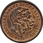 Luxembourg 5 Centimes Adolphe Grand-Duc de Luxembourg 1901 KM# Pn13 ADOLPHE GRAND DUC DE LUXEMBOURG A. MICHAUX • 1901 • coin obverse Luxembourg 5 Centimes Adolphe Grand-Duc de Luxembourg 1901 KM# Pn13 ADOLPHE GRAND DUC DE LUXEMBOURG A. MICHAUX • 1901 • coin obverse
