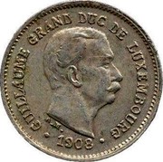 Luxembourg 5 Centimes Guillaume IV 1908 KM# 26 GUILLAUME GRAND DUC DE LUXEMBOURG A.M. 1908 coin obverse Luxembourg 5 Centimes Guillaume IV 1908 KM# 26 GUILLAUME GRAND DUC DE LUXEMBOURG A.M. 1908 coin obverse