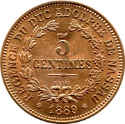 Luxembourg 5 Centimes Regence Du Duc Adolphe De Nassau 1889 (fr) Rare KM# E13 REGENCE DU DUC ADOLPHE DE NASSAU 5 CENTIMES ESSAI 1889 coin reverse Luxembourg 5 Centimes Regence Du Duc Adolphe De Nassau 1889 (fr) Rare KM# E13 REGENCE DU DUC ADOLPHE DE NASSAU 5 CENTIMES ESSAI 1889 coin reverse