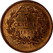Luxembourg 5 Centimes Willem III 1854 (u) KM# 22.1 5 CENTIMES 1870 BARTH coin reverse Luxembourg 5 Centimes Willem III 1854 (u) KM# 22.1 5 CENTIMES 1870 BARTH coin reverse