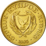 Cyprus 5 Cents Type 1 coat of arms solid value number 1983 KM# 55.1 CYPRUS ∙ ΚΥΠΡΟΣ ∙ KIBRIS 1960 ∙ 1983 ∙ coin obverse Cyprus 5 Cents Type 1 coat of arms solid value number 1983 KM# 55.1 CYPRUS ∙ ΚΥΠΡΟΣ ∙ KIBRIS 1960 ∙ 1983 ∙ coin obverse