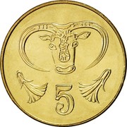 Cyprus 5 Cents Type 2 coat of arms 2004 KM# 55.3 5 coin reverse Cyprus 5 Cents Type 2 coat of arms 2004 KM# 55.3 5 coin reverse