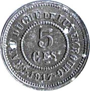 Luxembourg 5 Ces Pattern Strike 1917 KM# Pn20 5 CES GRAND DUCHÉ DE LUXEMBOURG •1917• coin reverse Luxembourg 5 Ces Pattern Strike 1917 KM# Pn20 5 CES GRAND DUCHÉ DE LUXEMBOURG •1917• coin reverse