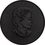 Canada 5 Dollars (Maple Leaf with Black Ruthenium and Gold Plating) ELIZABETH II 5 DOLLARS 2016 coin obverse Canada 5 Dollars (Maple Leaf with Black Ruthenium and Gold Plating) ELIZABETH II 5 DOLLARS 2016 coin obverse