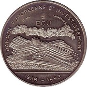 Luxembourg 5 ECU 35th Anniversary European Investmentbank 1993 X# 28 BANQUE EUROPEENNE D'INVESTISSEMENT 5 ECU 1958 - 1993 coin reverse Luxembourg 5 ECU 35th Anniversary European Investmentbank 1993 X# 28 BANQUE EUROPEENNE D'INVESTISSEMENT 5 ECU 1958 - 1993 coin reverse