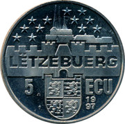 Luxembourg 5 ECU Adolf Grand Duke 1997 UNC X# 77 LËTZEBUERG 5 ECU 1997 coin reverse Luxembourg 5 ECU Adolf Grand Duke 1997 UNC X# 77 LËTZEBUERG 5 ECU 1997 coin reverse