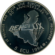 Luxembourg 5 ECU BeNeLux 1994 UNC LE PREMIER PAS POUR UNE EUROPE UNIE ET PROSPERE-50 ANNIVERSAIRE-BENELUX-5 ECU 1994-CHI coin reverse Luxembourg 5 ECU BeNeLux 1994 UNC LE PREMIER PAS POUR UNE EUROPE UNIE ET PROSPERE-50 ANNIVERSAIRE-BENELUX-5 ECU 1994-CHI coin reverse