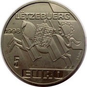 Luxembourg 5 ECU Echternach 1998 LËTZEBUERG 5 ECU 1998 coin obverse Luxembourg 5 ECU Echternach 1998 LËTZEBUERG 5 ECU 1998 coin obverse
