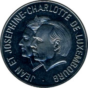 Luxembourg 5 ECU Jean & Josephine-Charlotte 1995 UNC X# 56 JEAN ET JOSEPHINE-CHARLOTTE DE LUXEMBOURG coin obverse Luxembourg 5 ECU Jean & Josephine-Charlotte 1995 UNC X# 56 JEAN ET JOSEPHINE-CHARLOTTE DE LUXEMBOURG coin obverse