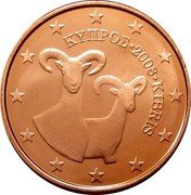 Cyprus 5 Euro Cent Moufflon 2008 KM# 80 ΚΥΠΡΟΣ 2009 KIBRIS coin obverse Cyprus 5 Euro Cent Moufflon 2008 KM# 80 ΚΥΠΡΟΣ 2009 KIBRIS coin obverse