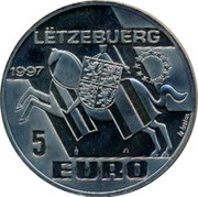 Luxembourg 5 Euro Michel Lentz 1997 UNC LËTZEBUERG 1997 5 EURO coin reverse Luxembourg 5 Euro Michel Lentz 1997 UNC LËTZEBUERG 1997 5 EURO coin reverse