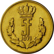 Luxembourg 5 F Jean Grand0Duc de Luxembourg 1971 Pattern strike - Rare KM# E84 5F 1971 coin reverse