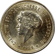 Luxembourg 5 Francs Charlotte 1929 KM# 38 CHARLOTTE GRANDE-DUCHESSE DE LUXEMBOURG * 1929 * coin obverse