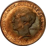 Luxembourg 5 Frang Charlotte 1949 (fr) Essai - Rare KM# E59 CHARLOTTE • GRANDE-DUCHESSE DE LUXEMBOURG ESSAI •1949• coin obverse Luxembourg 5 Frang Charlotte 1949 (fr) Essai - Rare KM# E59 CHARLOTTE • GRANDE-DUCHESSE DE LUXEMBOURG ESSAI •1949• coin obverse