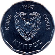 Cyprus 5 Mils Large year 1982 KM# 50.2 KIBRIS 1981 CYPRUS ΚΥΠΡΟΣ coin obverse Cyprus 5 Mils Large year 1982 KM# 50.2 KIBRIS 1981 CYPRUS ΚΥΠΡΟΣ coin obverse