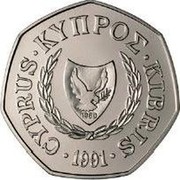 Cyprus 50 Cents Abduction of Europa 1991 Proof KM# 66a CYPRUS ∙ ΚΥΠΡΟΣ ∙ KIBRIS 1960 ∙ 1991 ∙ coin obverse