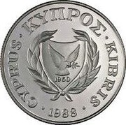 Cyprus 50 Cents XXIV Summer Olympic Games 1988 Seoul 1988 Proof KM# 60a 1960 CYPRUS ΚΥΠΡΟΣ KIBRIS 1988 coin obverse