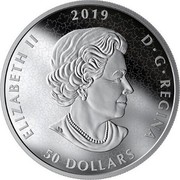 Canada 50 Dollars Symbolic Canada 2019 ELIZABETH II 2019 D G REGINA 50 DOLLARS coin obverse Canada 50 Dollars Symbolic Canada 2019 ELIZABETH II 2019 D G REGINA 50 DOLLARS coin obverse