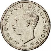 Luxembourg 50 Francs 1987 KM# 62 Standard Coinage Resumed JEAN GRAND-DUC DE LUXEMBOURG J.N.L. coin obverse Luxembourg 50 Francs 1987 KM# 62 Standard Coinage Resumed JEAN GRAND-DUC DE LUXEMBOURG J.N.L. coin obverse